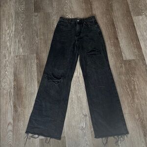 Zara Black High-Rise Wide-Leg Distressed Jeans